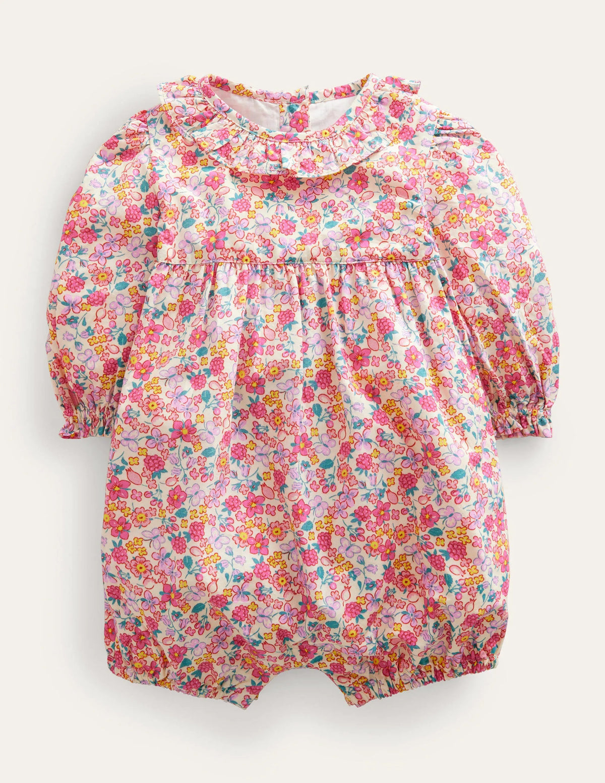 Long Sleeve Woven Romper-Berry Pink Butterfly