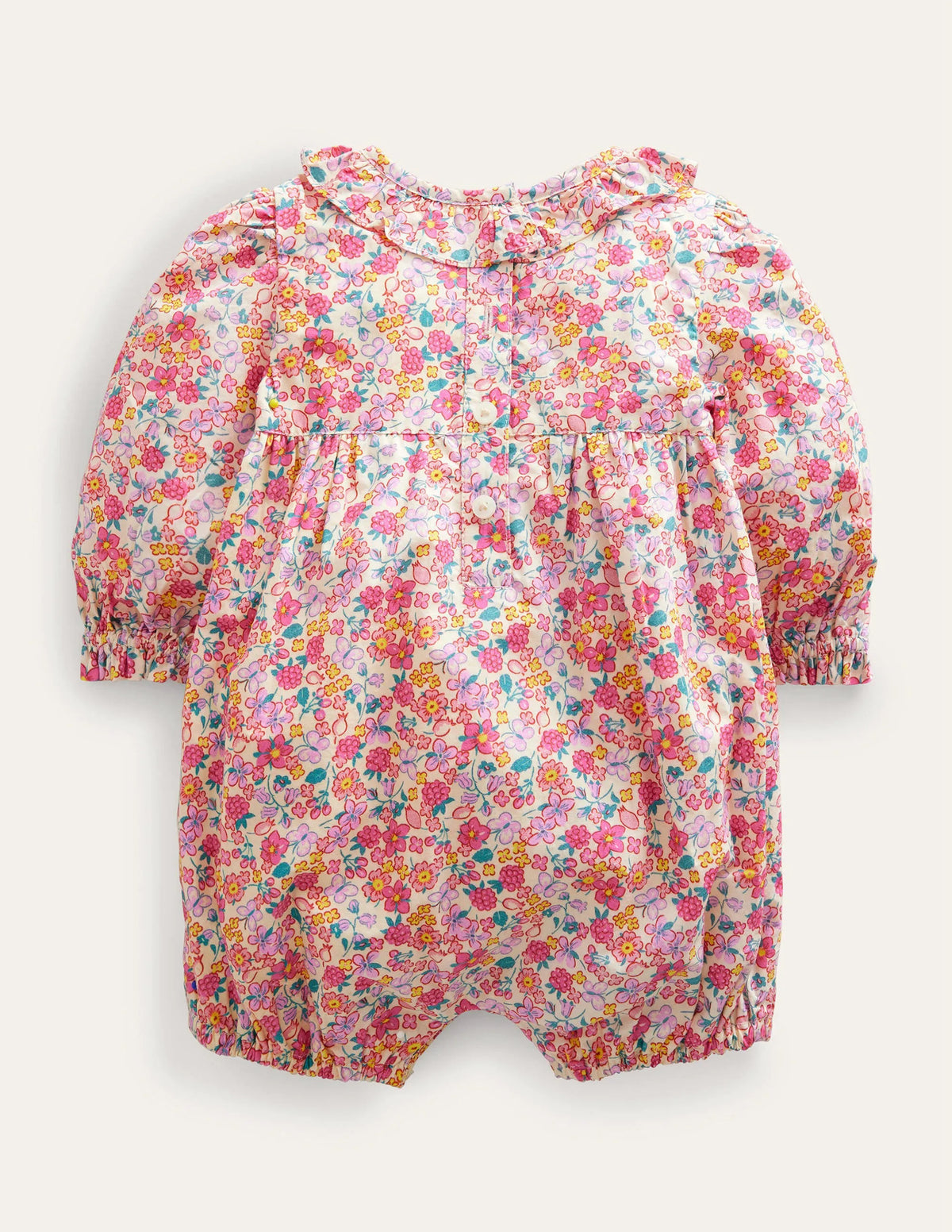 Long Sleeve Woven Romper-Berry Pink Butterfly