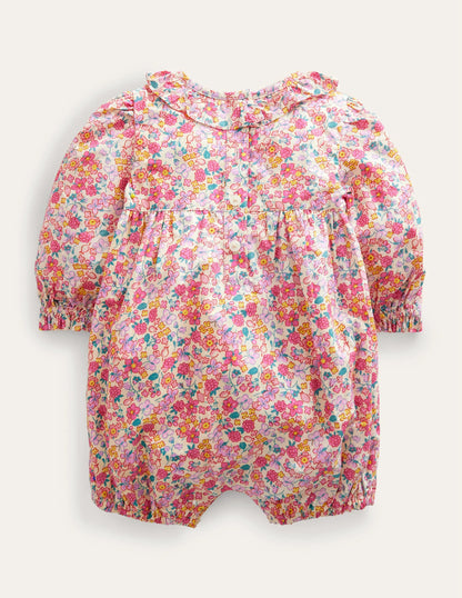 Long Sleeve Woven Romper-Berry Pink Butterfly