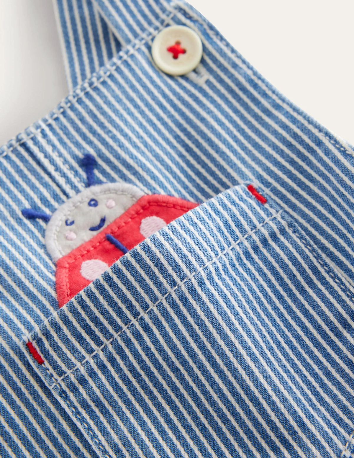 Woven Applique Dungaree-Penzance Blue/Ivory Bugs