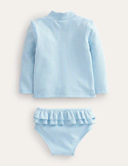 Frilly Rash Vest Set-Surfboard Blue, Ivory Stripe