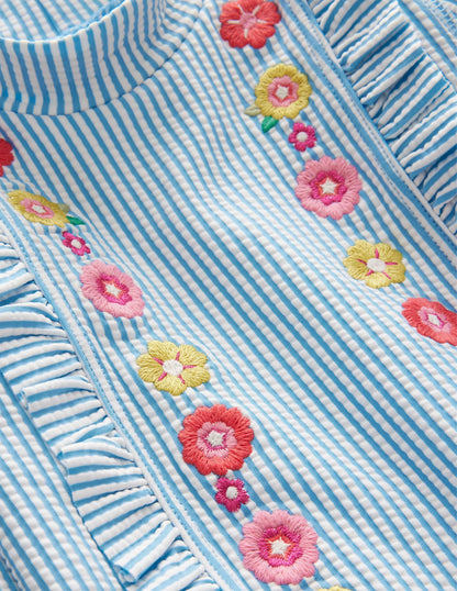 Frilly Rash Vest Set-Surfboard Blue, Ivory Stripe
