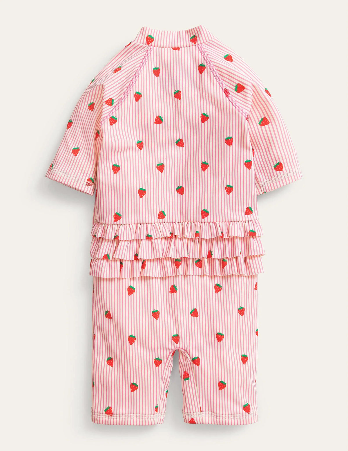 Frilly Sun-safe Surfsuit-Pink Ivory Stripe