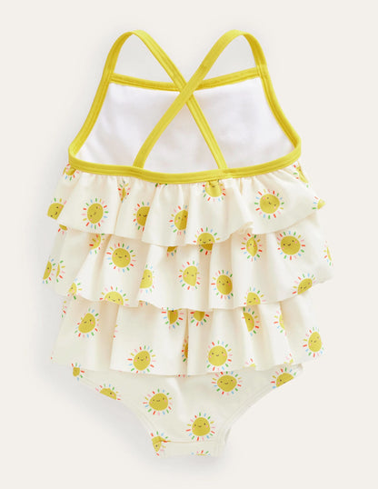 Tiered Frilly Swimsuit-Multi Rainbow Suns