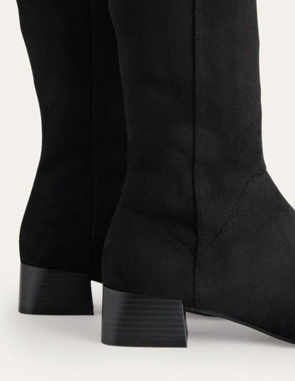 Cara Flat Stretch Knee Boots-Black
