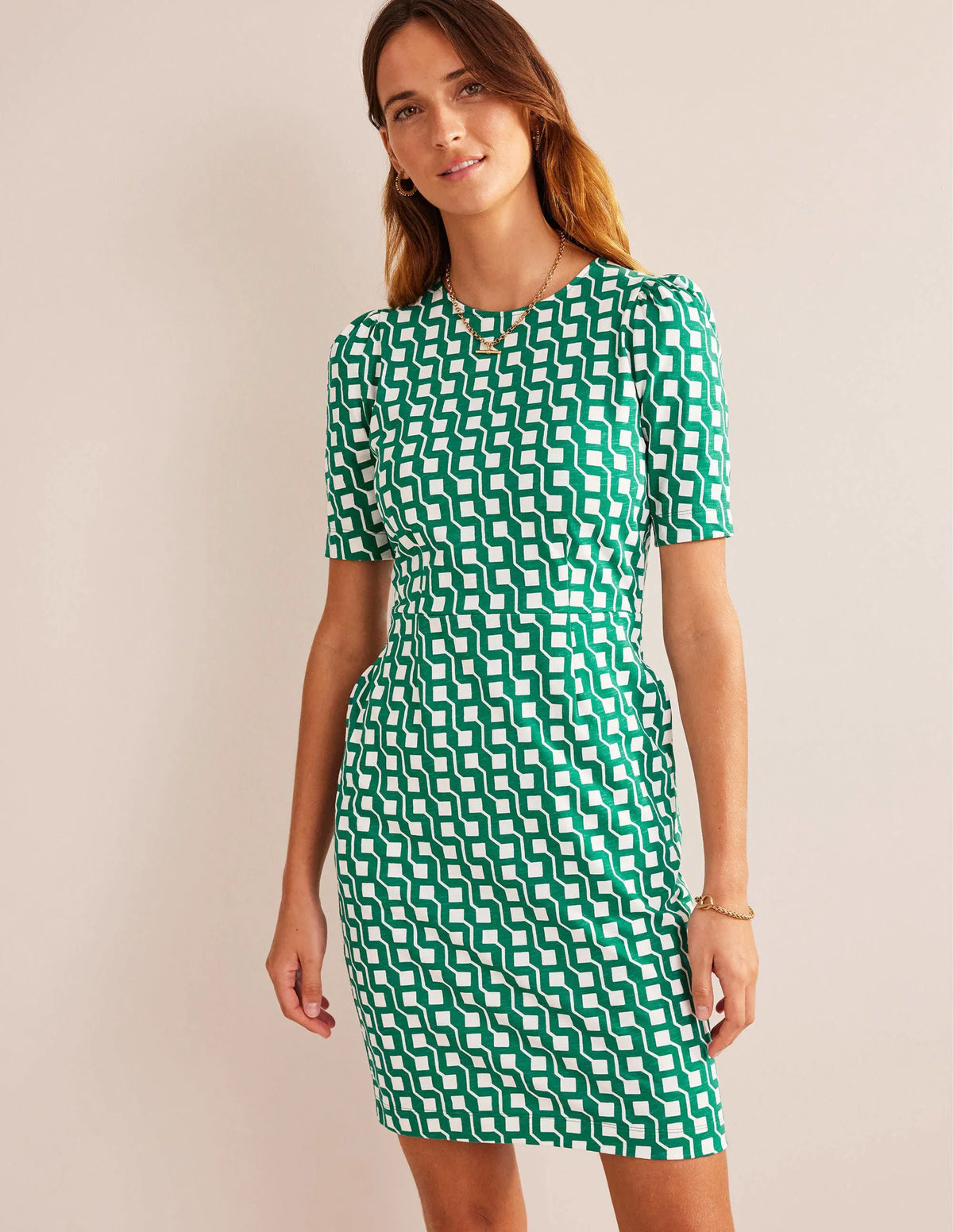 Zoe Jersey Dress-Bright Emerald, Cube Geo
