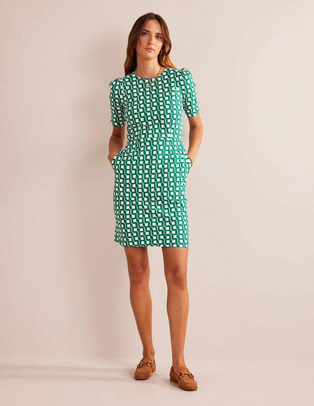 Zoe Jersey Dress-Bright Emerald, Cube Geo