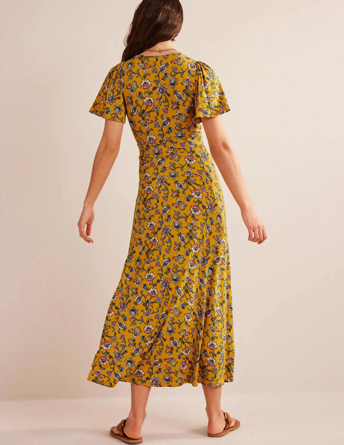 V-Neck Jersey Midi Dress-Mustard Seed, Meadow Fall