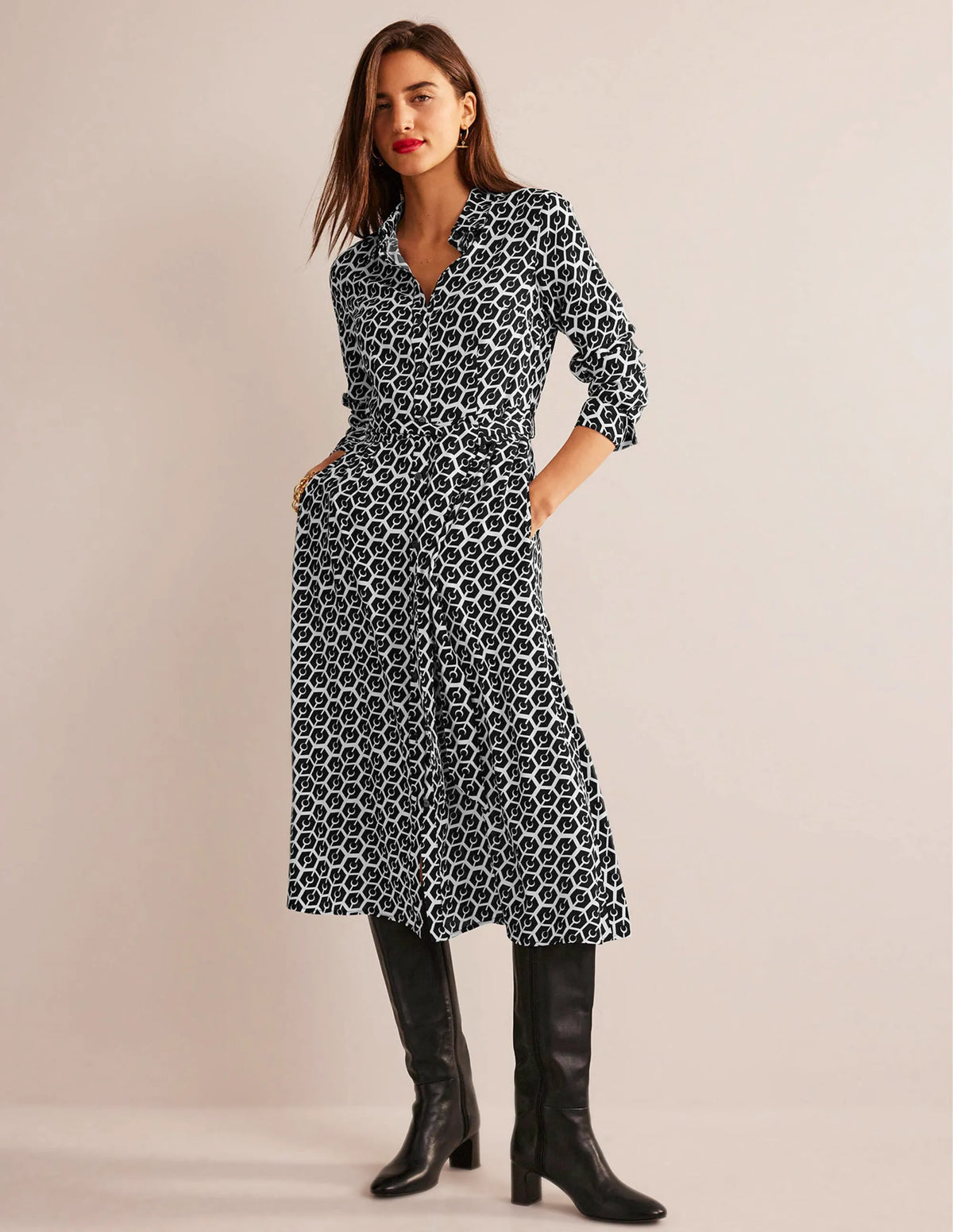 Kate Midi Shirt Dress-Black, Reverie
