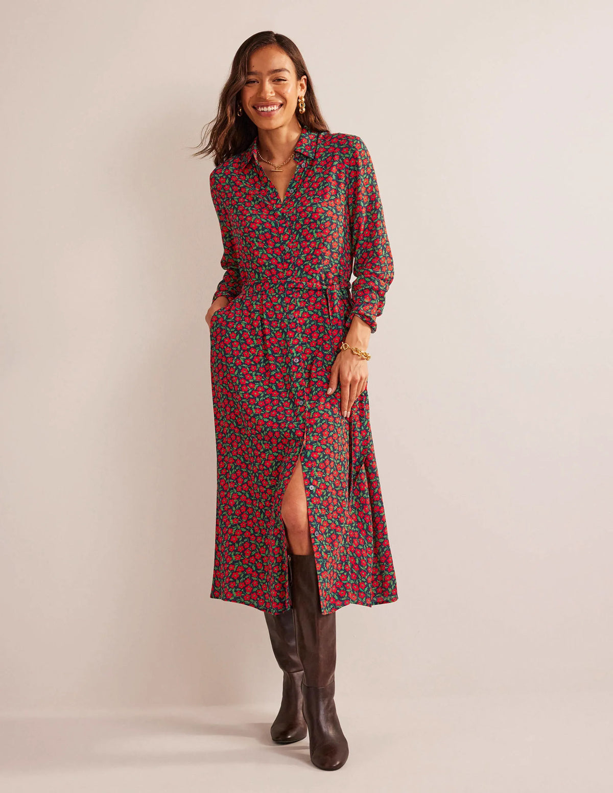 Kate Midi Shirt Dress-Hot Pepper, Petal Pop