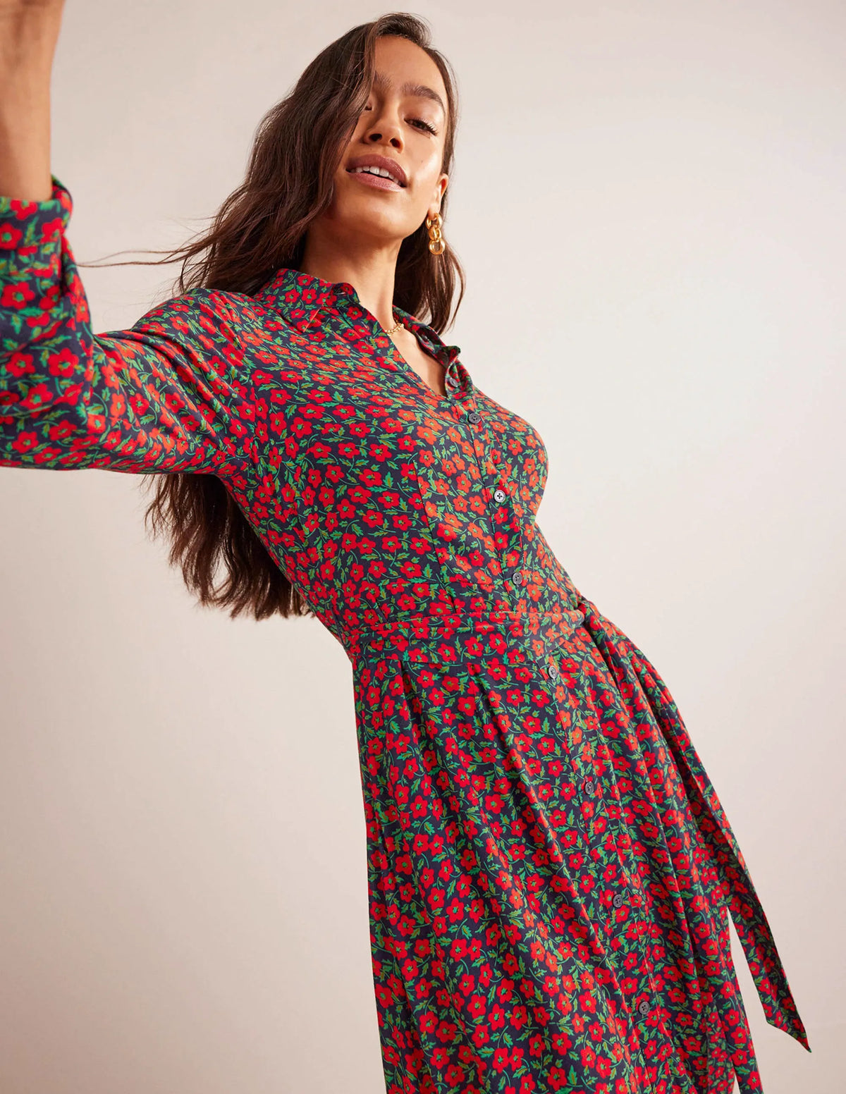 Kate Midi Shirt Dress-Hot Pepper, Petal Pop
