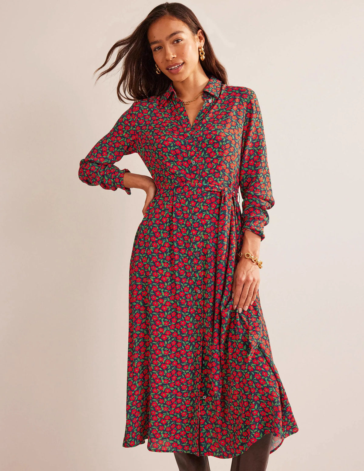 Kate Midi Shirt Dress-Hot Pepper, Petal Pop
