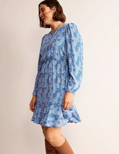 Pleated Peplum Mini Dress-Teal, Botanic Terrace
