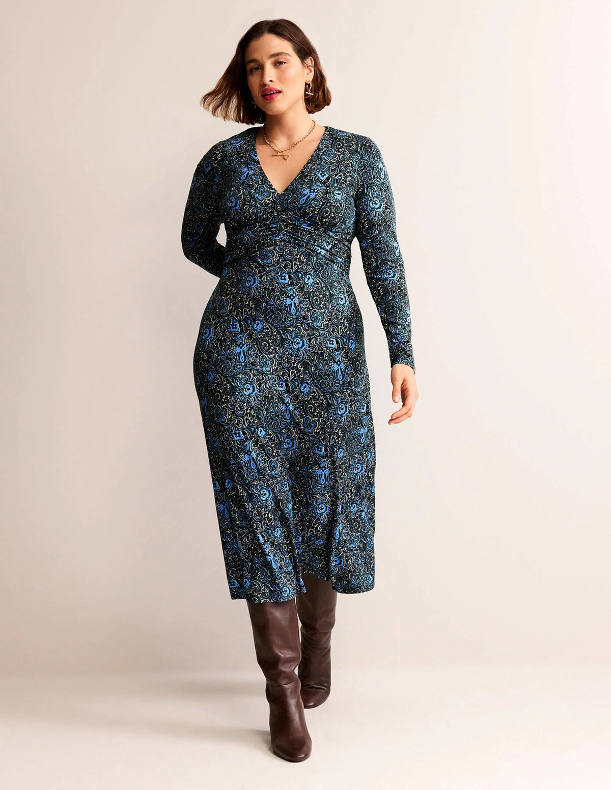Elodie Empire Midi Dress-Emerald Night, Botanic Terrace