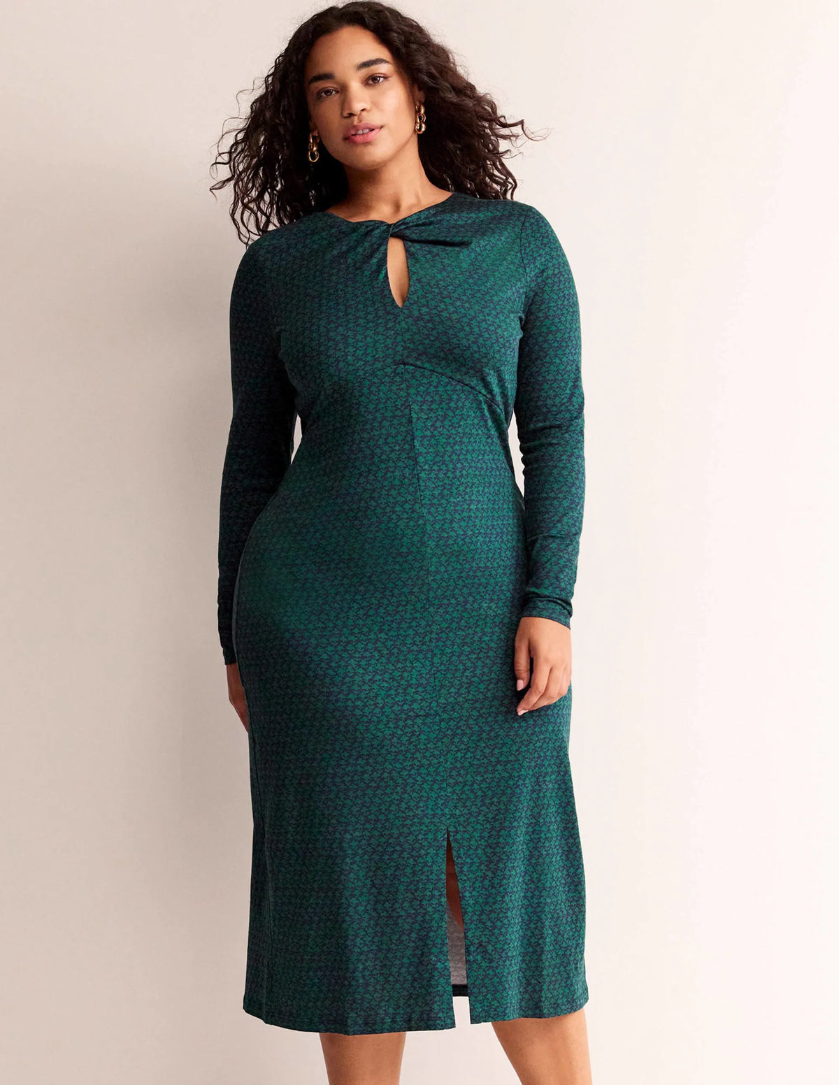 Empire Knot Midi Dress-Emerald Night, Lily Sprig