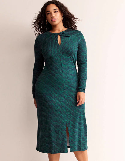 Empire Knot Midi Dress-Emerald Night, Lily Sprig