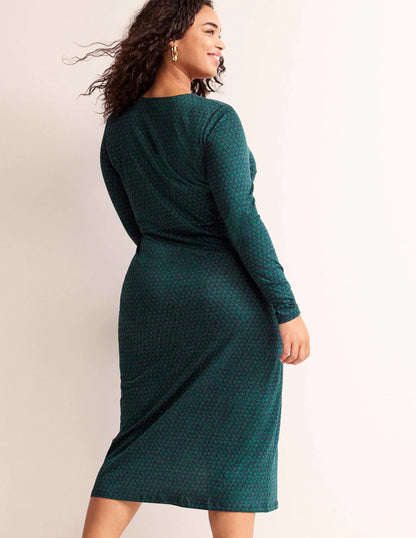Empire Knot Midi Dress-Emerald Night, Lily Sprig