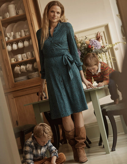 Julia Jersey Shirt Dress-Teal, Pome Sprig