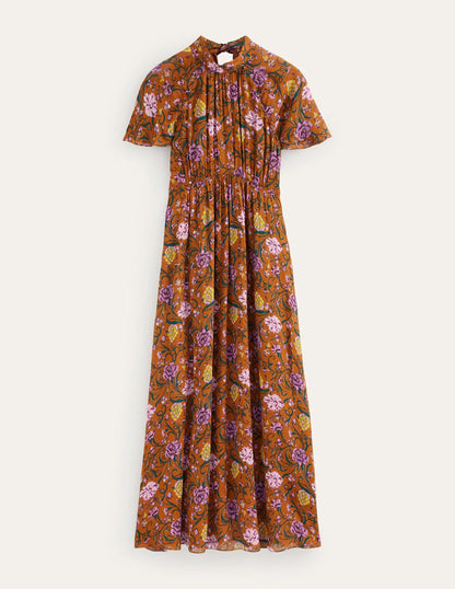 Tie-Back Gathered Midi Dress-Pumpkin, Freesia