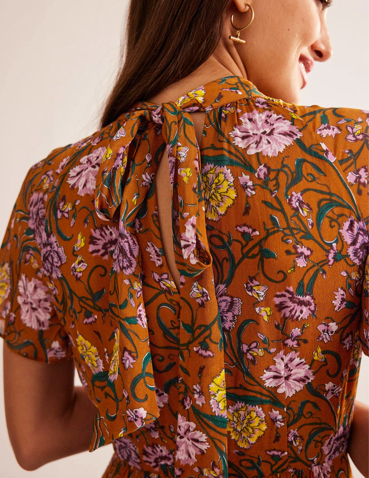 Tie-Back Gathered Midi Dress-Pumpkin, Freesia