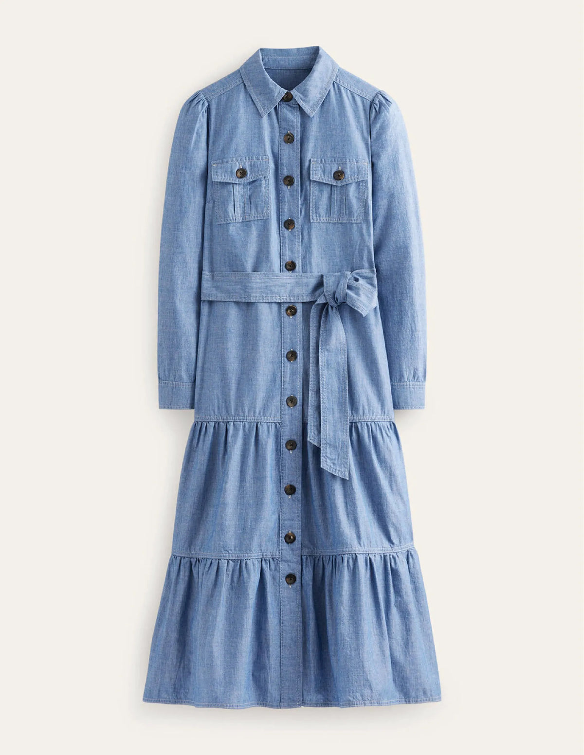 Lily Chambray Midi Shirt Dress-Chambray