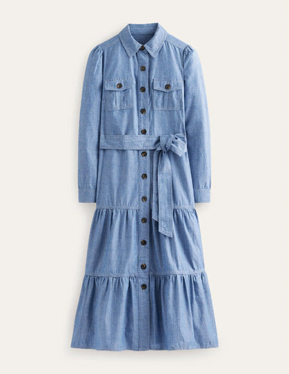 Lily Chambray Midi Shirt Dress-Chambray