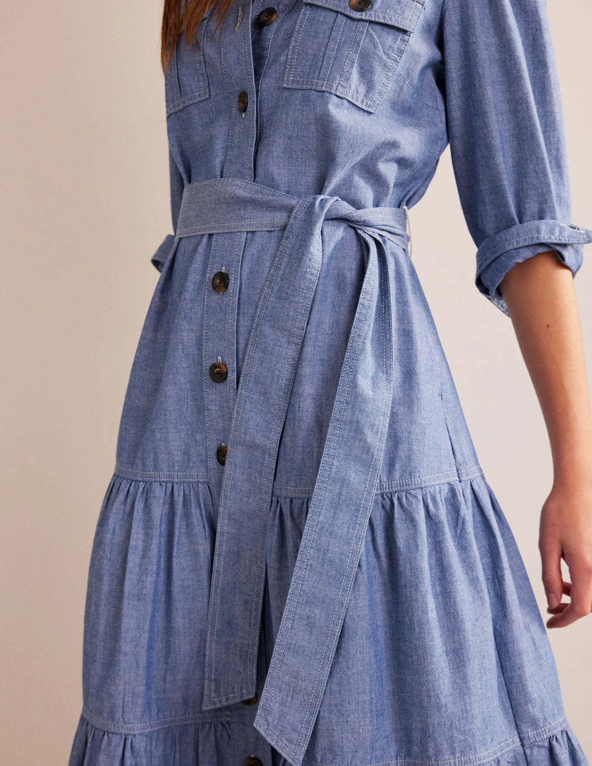 Lily Chambray Midi Shirt Dress-Chambray