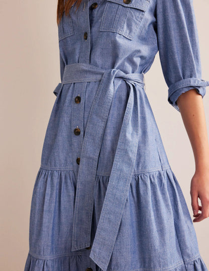 Lily Chambray Midi Shirt Dress-Chambray