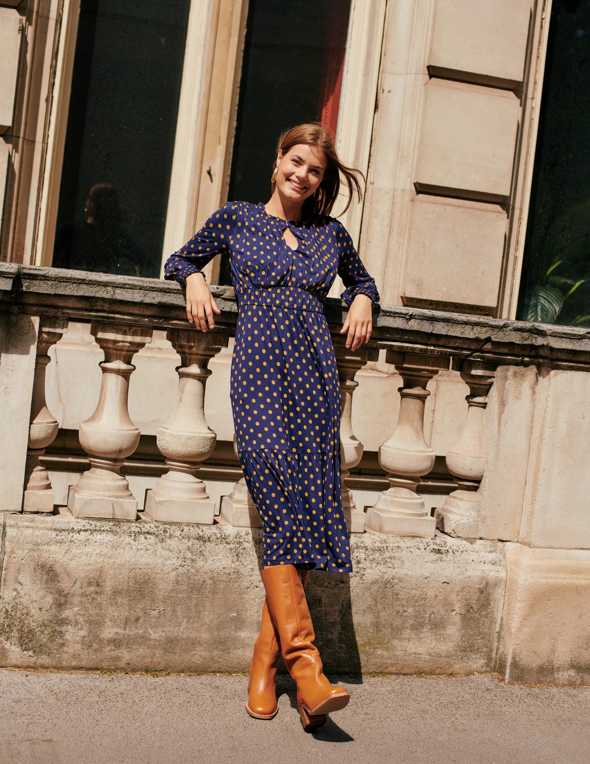 Rosanna Long Sleeve Tea Dress-French Navy, Spot