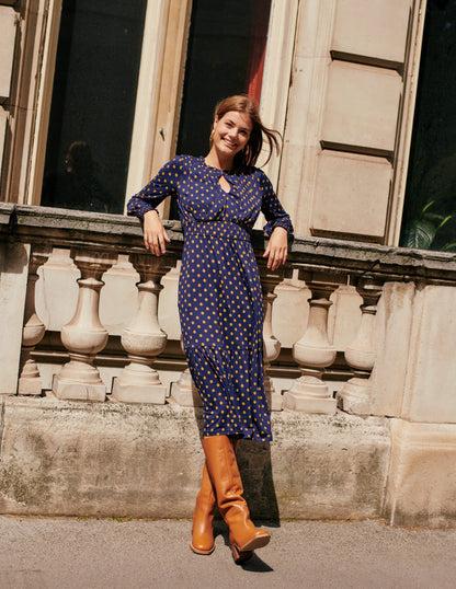 Rosanna Long Sleeve Tea Dress-French Navy, Spot