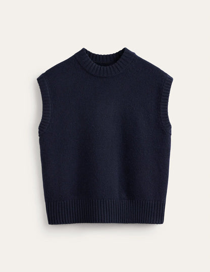 Chunky Cashmere Crew Neck Vest-navy