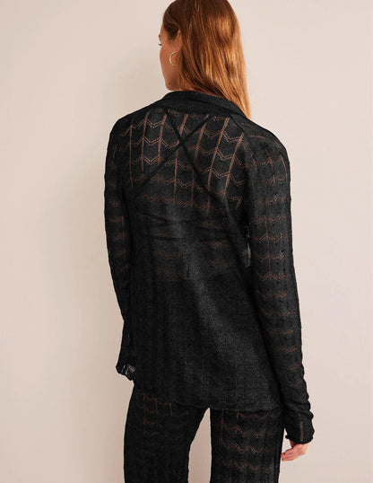 Knitted Beach Shirt-Metallic Black