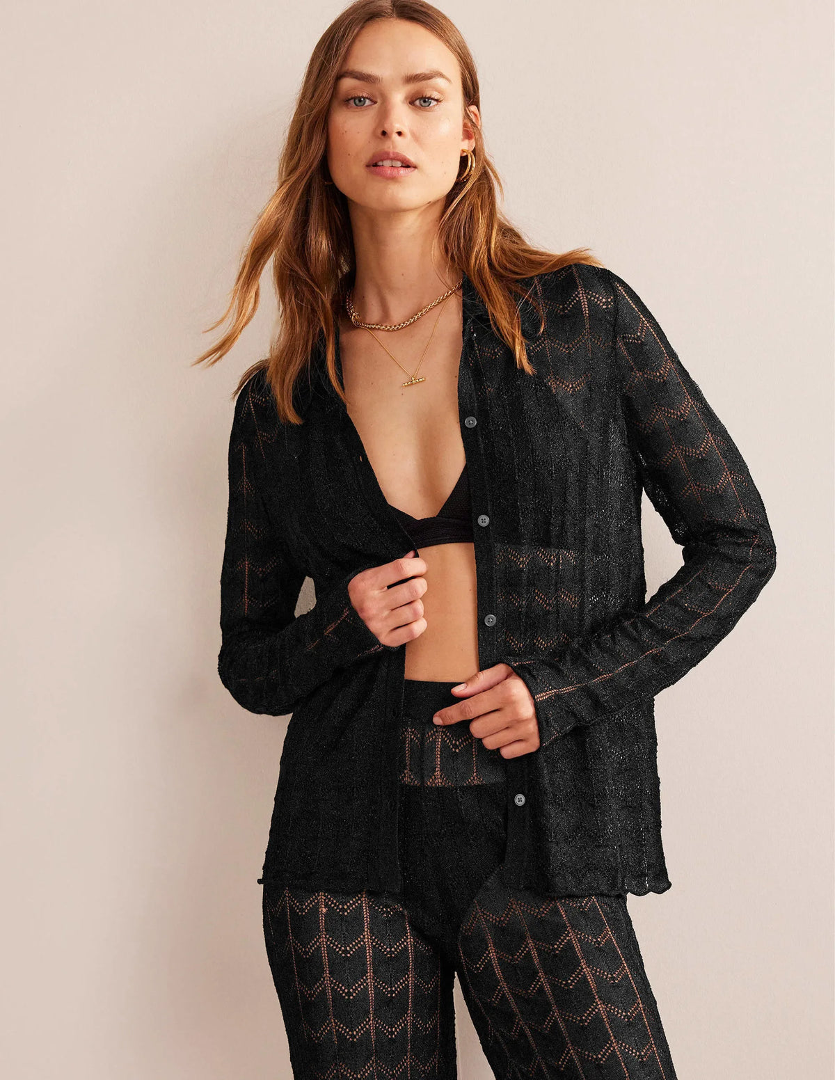 Knitted Beach Shirt-Metallic Black