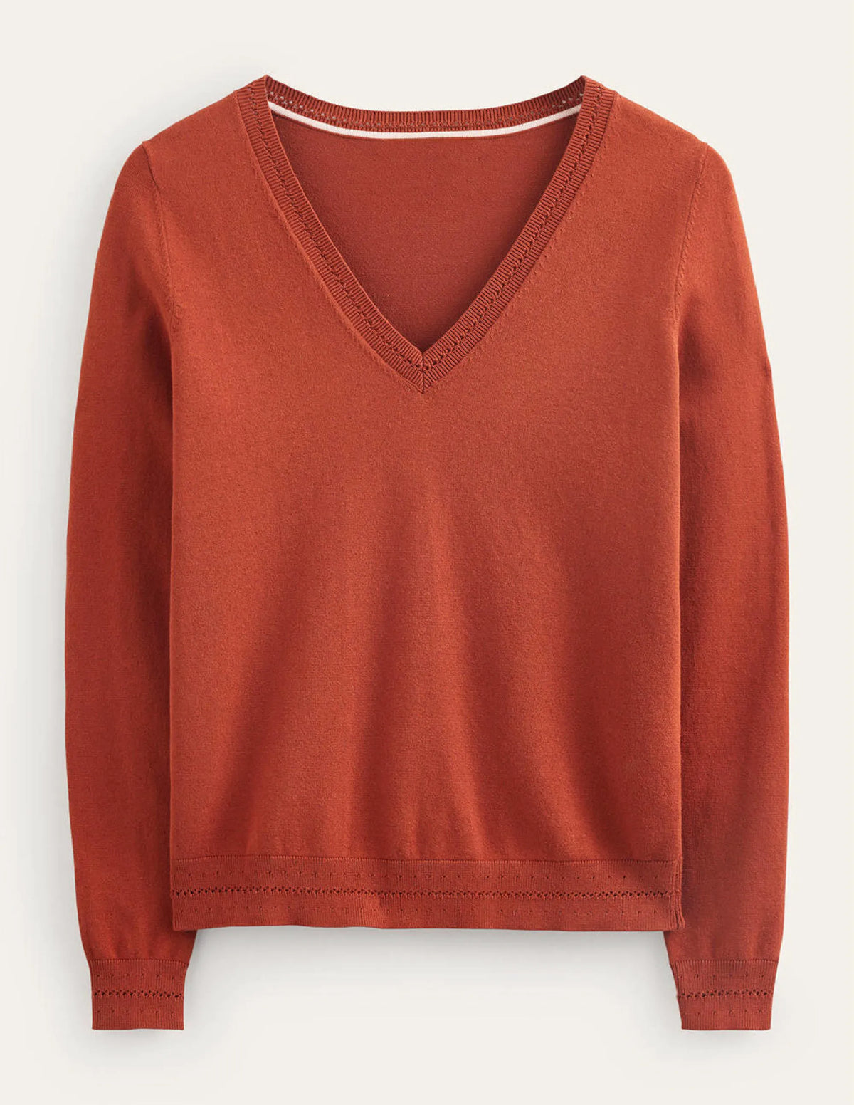 Catriona Cotton V-Neck Jumper-Chestnut Brown