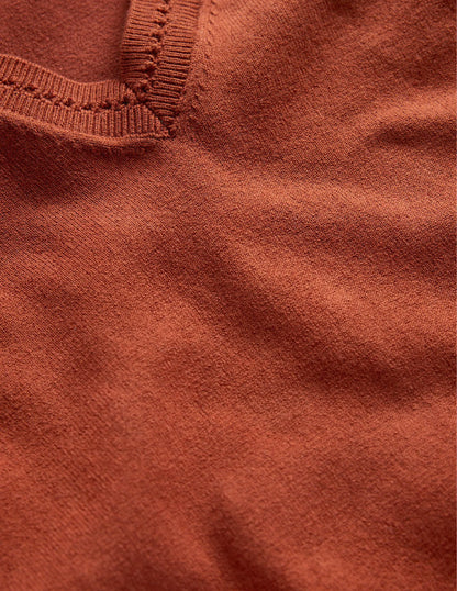 Catriona Cotton V-Neck Jumper-Chestnut Brown