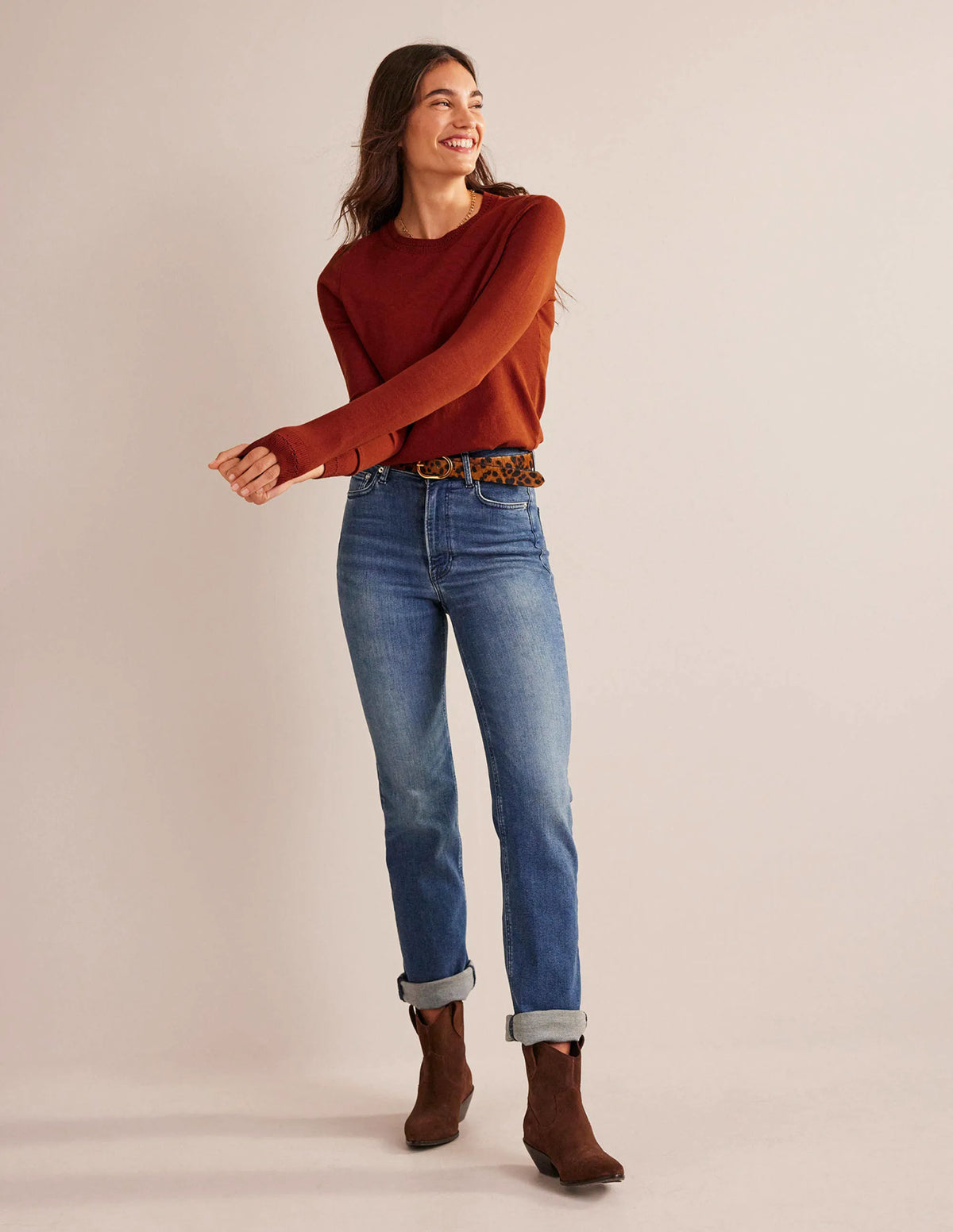 Catriona Cotton Crew Jumper-Chestnut Brown