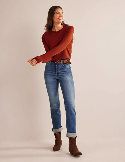 Catriona Cotton Crew Jumper-Chestnut Brown