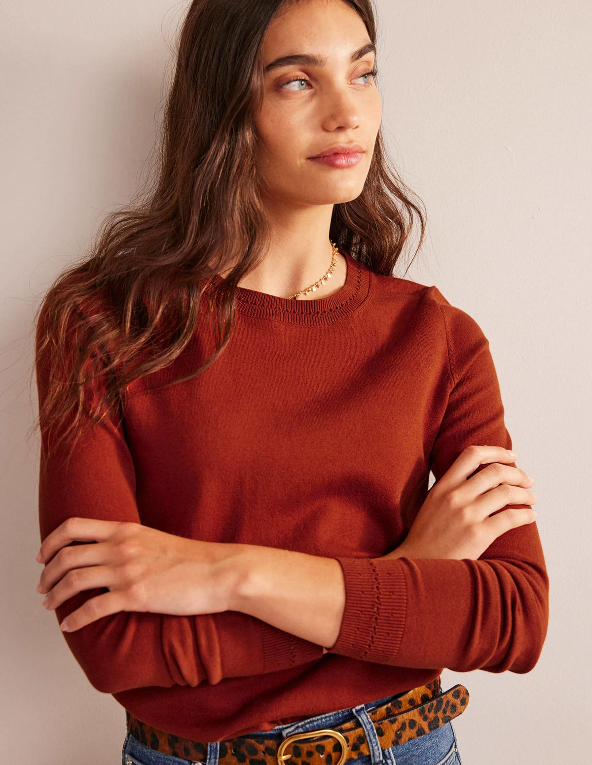 Catriona Cotton Crew Jumper-Chestnut Brown