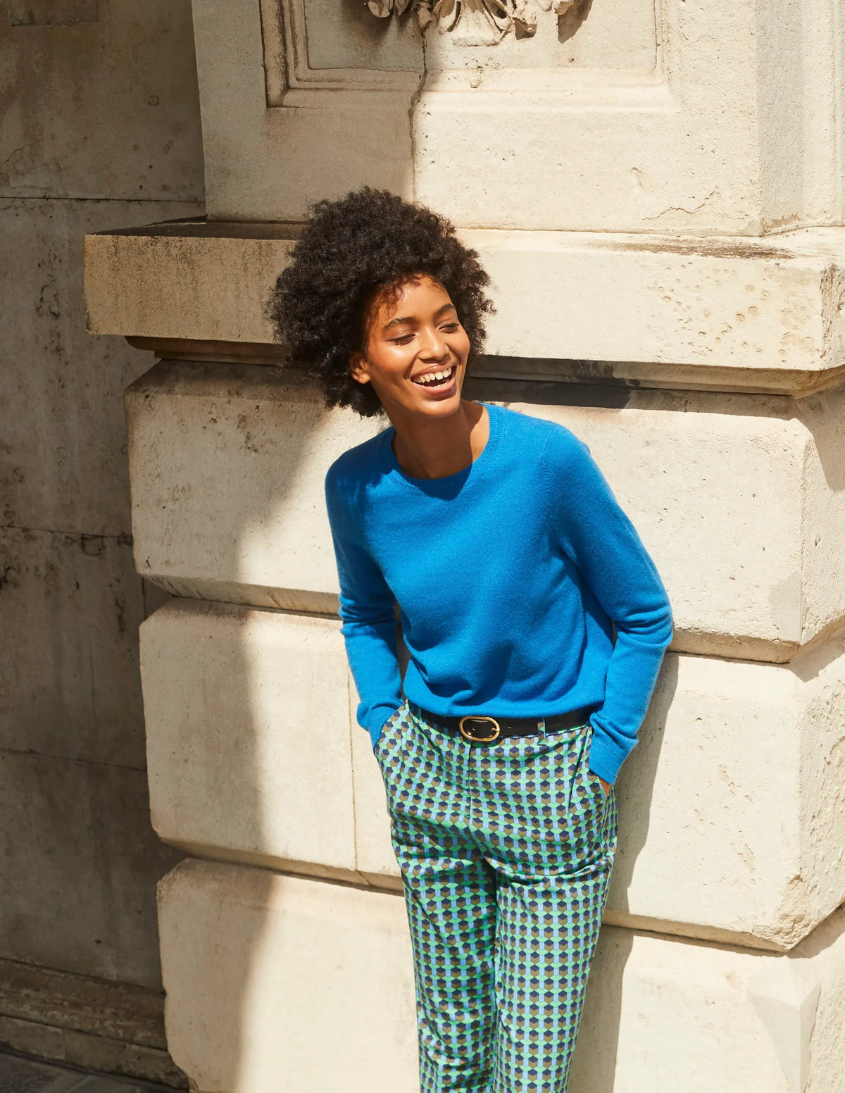 Eva Cashmere Crew Neck Sweater-Cyan