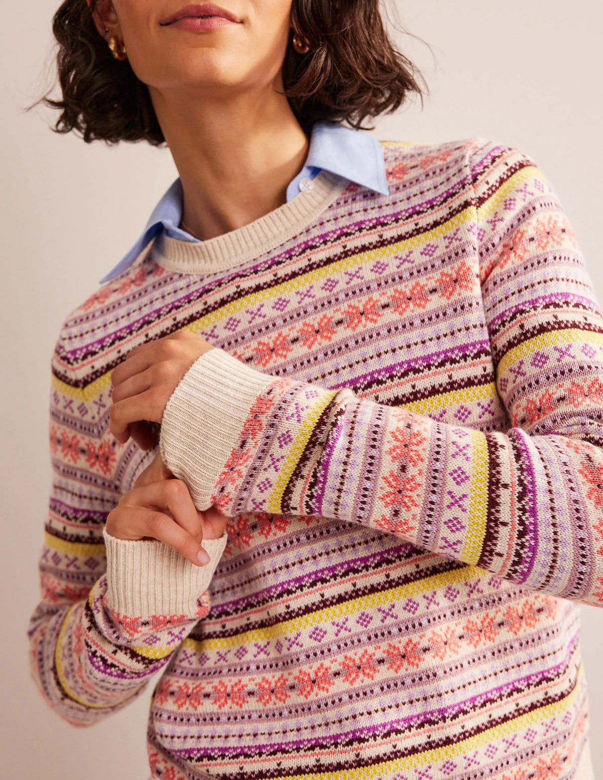 Edie Fair Isle Sweater-Chalky Pink Fair Isle