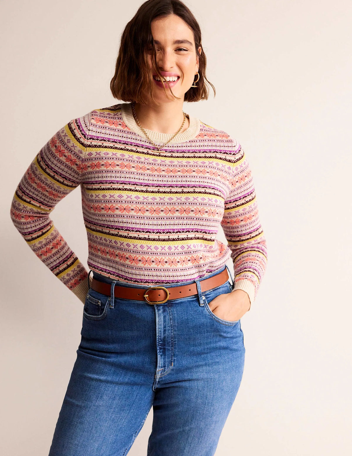 Edie Fair Isle Sweater-Chalky Pink Fair Isle