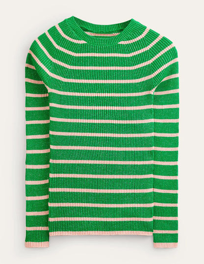 Effie Sparkle Stripe Sweater-Meadow Green, Chalky Pink