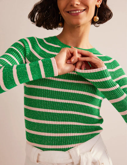 Effie Sparkle Stripe Sweater-Meadow Green, Chalky Pink