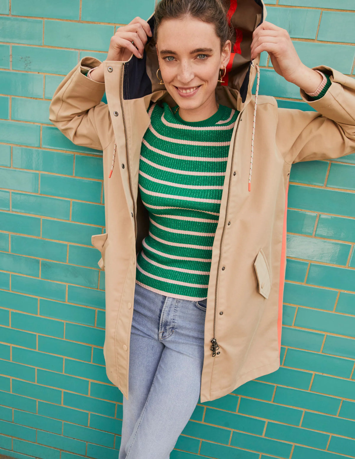 Effie Sparkle Stripe Sweater-Meadow Green, Chalky Pink