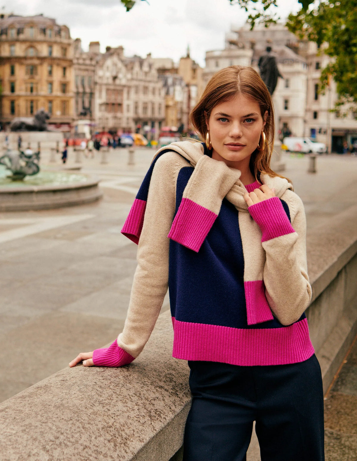 Olivia Merino Sweater-French Navy Colourblock