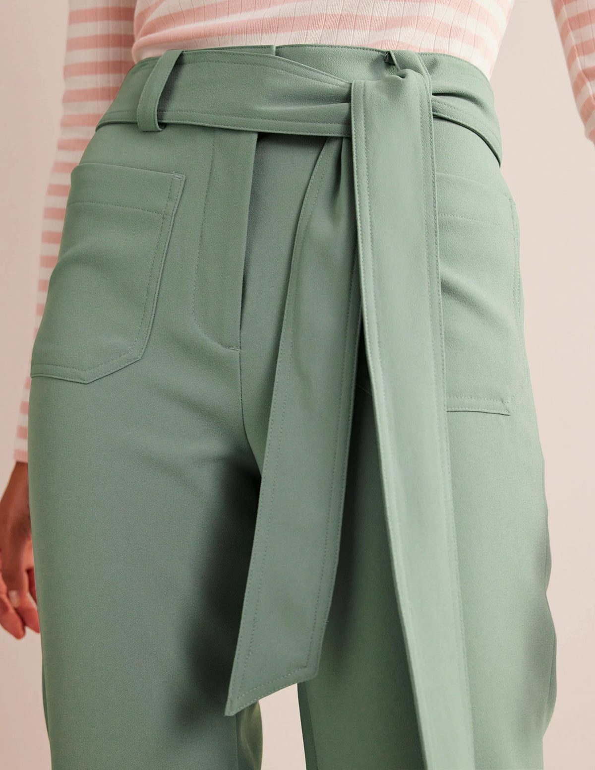Tie-Waist Tapered Pants-Iceberg Green