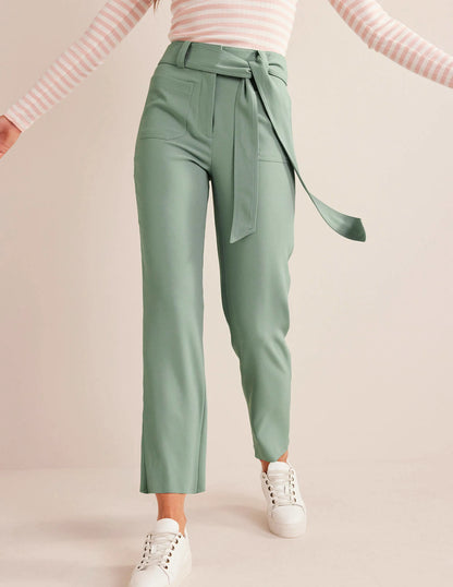 Tie-Waist Tapered Pants-Iceberg Green