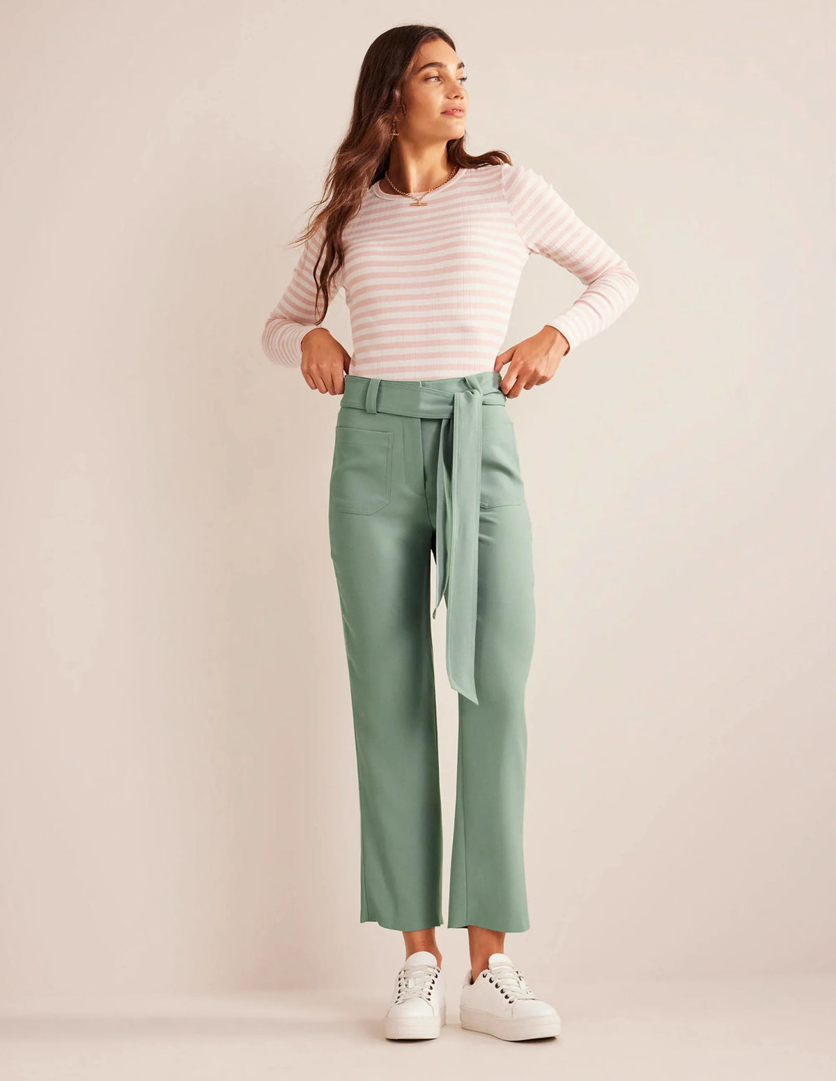 Tie-Waist Tapered Pants-Iceberg Green