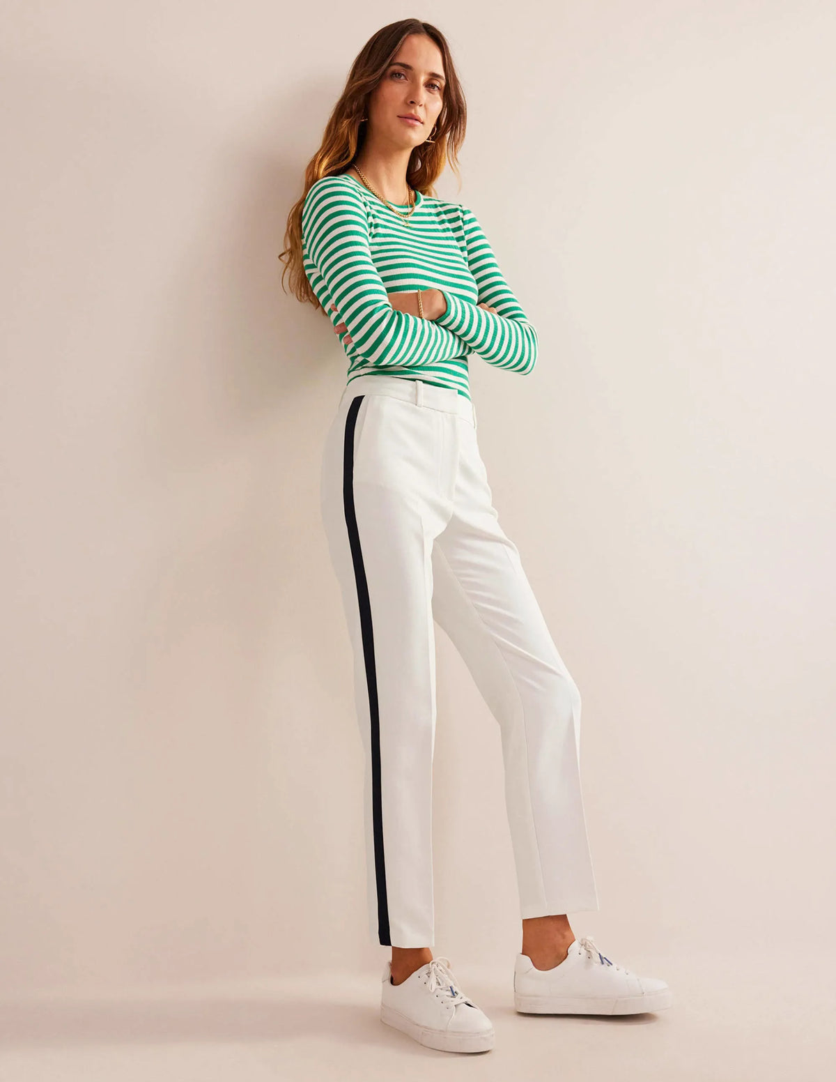 Kew Side Stripe Pants-Ivory w/side stripe