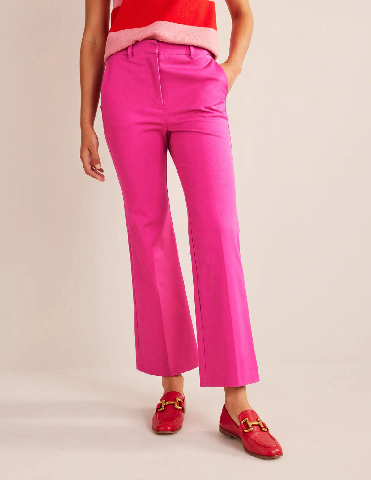 Bi-Stretch Crop Flare Pants-Magenta